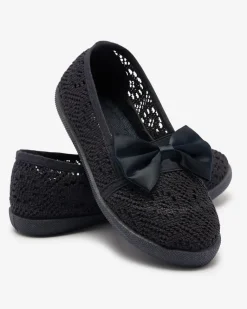 Clearance Dziewczęce granatowe tenisówki slip on z kokardką Sweet Time Dziewczęce