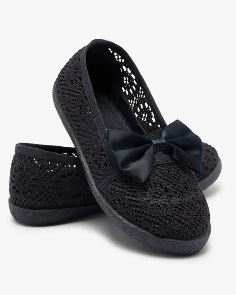 Clearance Dziewczęce granatowe tenisówki slip on z kokardką Sweet Time Dziewczęce