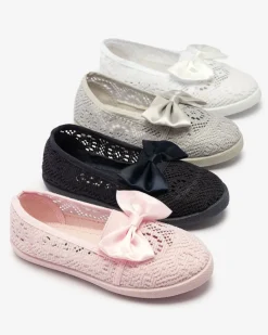 Clearance Dziewczęce granatowe tenisówki slip on z kokardką Sweet Time Dziewczęce