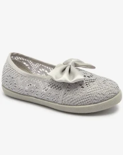 Hot Dziewczęce szare tenisówki slip on z kokardką Sweet Time Dziewczęce