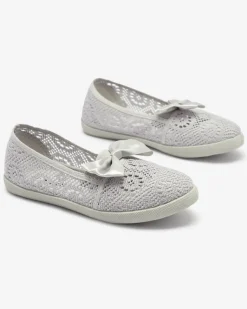 Sale Dziewczęce szare tenisówki slip on z kokardką Sweet Life Dziewczęce