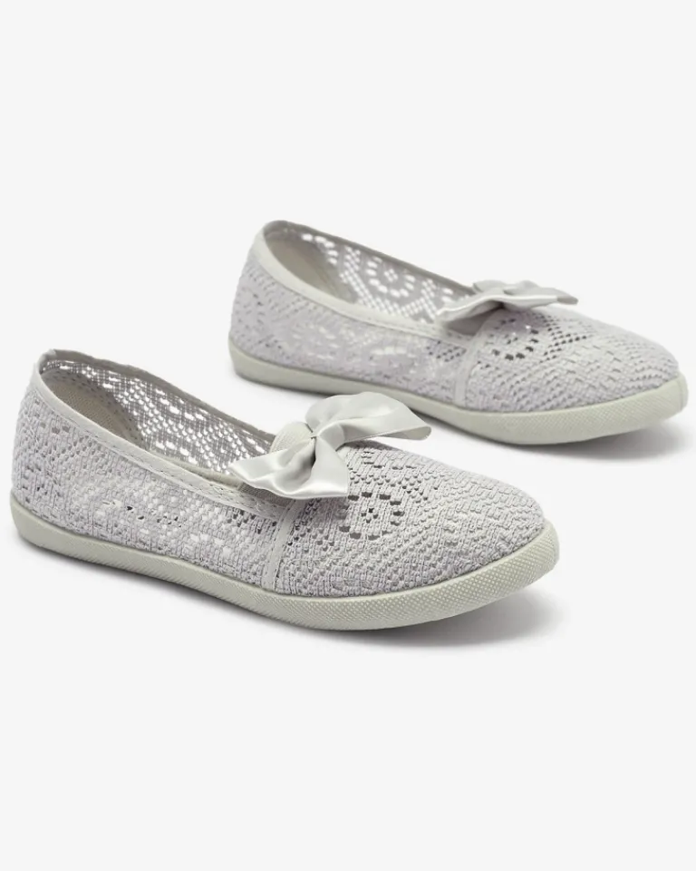 Sale Dziewczęce szare tenisówki slip on z kokardką Sweet Life Dziewczęce
