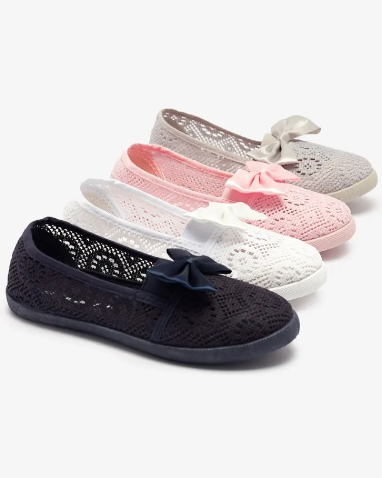 Sale Dziewczęce szare tenisówki slip on z kokardką Sweet Life Dziewczęce