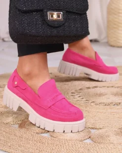 Outlet Eko zamszowe fuksjowe mokasyny damskie Siherta Półbuty|Mokasyny Na Płaskiej Podeszwie