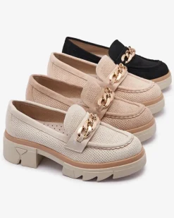 Sale Eko- zamszowe mokasyny ze złotą ozdobą w kolorze m Zaffix Półbuty|Mokasyny Na Płaskiej Podeszwie