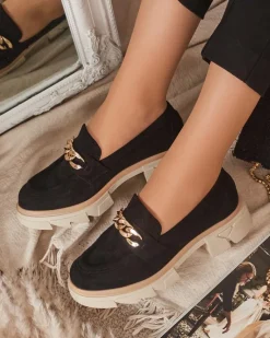 Sale Eko- zamszowe mokasyny ze złotą ozdobą w kolorze m Zaffix Półbuty|Mokasyny Na Płaskiej Podeszwie