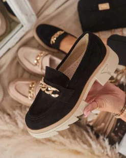 Sale Eko- zamszowe mokasyny ze złotą ozdobą w kolorze m Zaffix Półbuty|Mokasyny Na Płaskiej Podeszwie