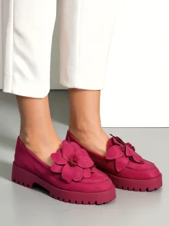 Best Eko zamszowe mokasyny damskie z kwiatem Floverse Mokasyny Na Płaskiej Podeszwie