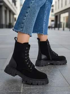 Hot Eko zamszowe damskie botki workery Edvines Workery|Botki Z Delikatnym Ociepleniem