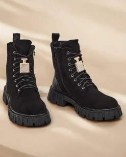 Hot Eko zamszowe damskie botki workery Edvines Workery|Botki Z Delikatnym Ociepleniem