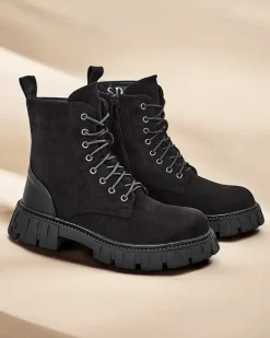 Hot Eko zamszowe damskie botki workery Edvines Workery|Botki Z Delikatnym Ociepleniem