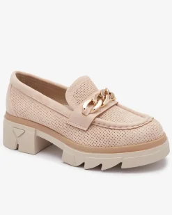 Best Eko- zamszowe mokasyny ze złotą ozdobą w kolorze m Zaffix Półbuty|Mokasyny Na Płaskiej Podeszwie