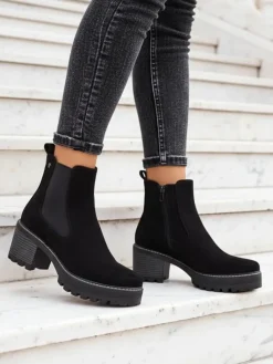 Sale Eko-zamszowe damskie botki na słupku Segori Botki Z Delikatnym Ociepleniem|Botki Na Słupku