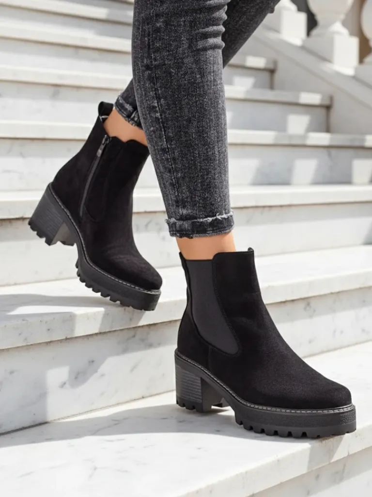 Sale Eko-zamszowe damskie botki na słupku Segori Botki Z Delikatnym Ociepleniem|Botki Na Słupku