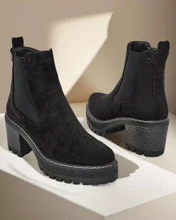 Sale Eko-zamszowe damskie botki na słupku Segori Botki Z Delikatnym Ociepleniem|Botki Na Słupku