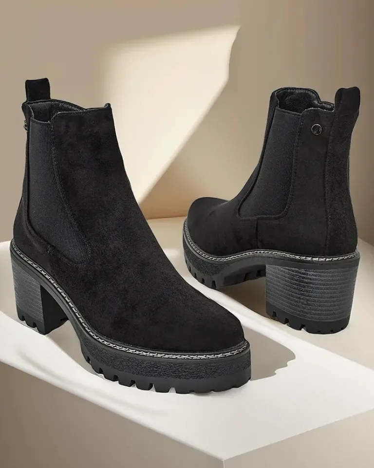 Sale Eko-zamszowe damskie botki na słupku Segori Botki Z Delikatnym Ociepleniem|Botki Na Słupku