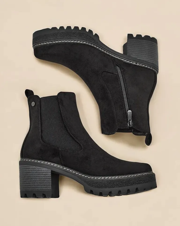 Sale Eko-zamszowe damskie botki na słupku Segori Botki Z Delikatnym Ociepleniem|Botki Na Słupku