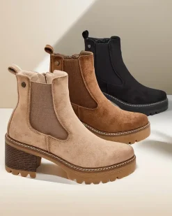 Sale Eko-zamszowe damskie botki na słupku Segori Botki Z Delikatnym Ociepleniem|Botki Na Słupku