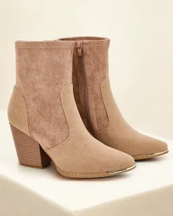 Eko-zamszowe damskie botki na słupku Gris Botki Bez Ocieplenia|Botki Na Słupku