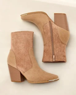 Eko-zamszowe damskie botki na słupku Gris Botki Bez Ocieplenia|Botki Na Słupku