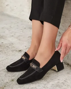 New Eleganckie mokasyny damskie na niskim słupku Oflem Półbuty|Mokasyny Na Obcasie