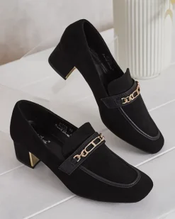 New Eleganckie mokasyny damskie na niskim słupku Oflem Półbuty|Mokasyny Na Obcasie