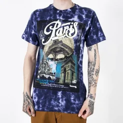 Discount Fioletowa bawełniana koszulka męska z printem Bluzki