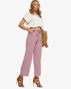 Clearance Fioletowe damskie szerokie spodnie materiałowe Spodnie Materiałowe