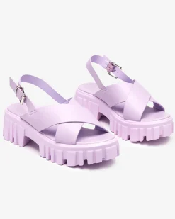 Hot Fioletowe damskie sandały na masywnej podeszwie Otida Buty Na Wielkie Wyjście|Sandały Na Słupku