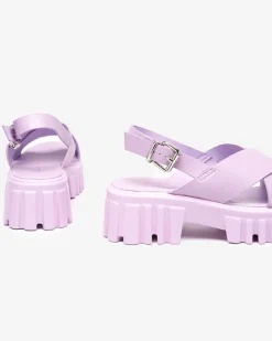 Hot Fioletowe damskie sandały na masywnej podeszwie Otida Buty Na Wielkie Wyjście|Sandały Na Słupku