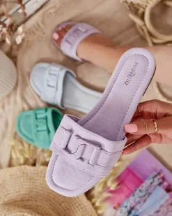 Fioletowe damskie klapki z klamerką Rydr Klapki Płaskie