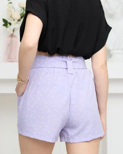 Clearance Fioletowe wzorzyste damskie materiałowe krótkie spodenki w kwiaty Szorty|Krótkie Spodenki