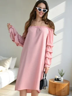 Sale Gładka damska sukienka a'la hiszpanka z falbankami Plus Size