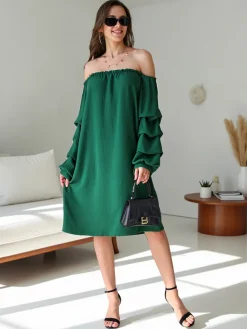 Best Gładka damska sukienka a'la hiszpanka z falbankami Plus Size