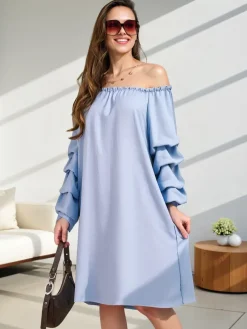 Sale Gładka damska sukienka a'la hiszpanka z falbankami Plus Size