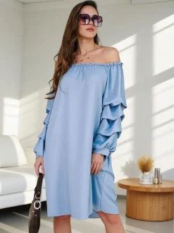 Sale Gładka damska sukienka a'la hiszpanka z falbankami Plus Size