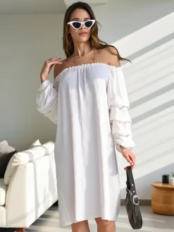 Best Gładka damska sukienka a'la hiszpanka z falbankami Plus Size