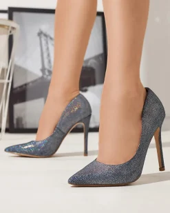 Clearance Grafitowe holograficzne damskie czółenka na szpilce Soddo Szpilki|Klasyczne