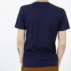 Outlet Granatowa bawełniana koszulka męska z printem Bluzki