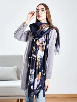 Hot Granatowa chusta damska w piórka Damskie Chusty / Apaszki / Szaliki