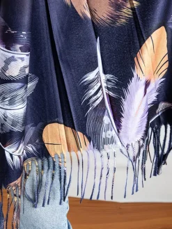 Hot Granatowa chusta damska w piórka Damskie Chusty / Apaszki / Szaliki
