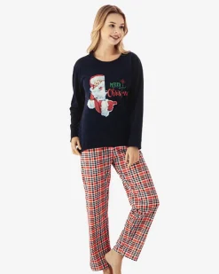 Best Granatowa damska 2-częściowa piżama ze świątecznym printem Piżamy
