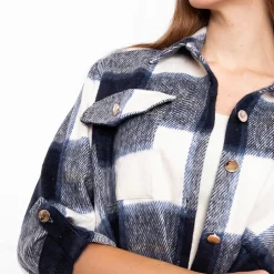 Outlet Granatowa koszula damska w kratę Bluzki / Koszule / Koszulki