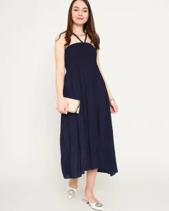 Outlet Granatowa sukienka midi PLUS SIZE Sukienki Letnie|Sukienki Długie