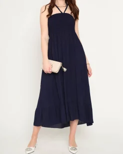 Outlet Granatowa sukienka midi PLUS SIZE Sukienki Letnie|Sukienki Długie