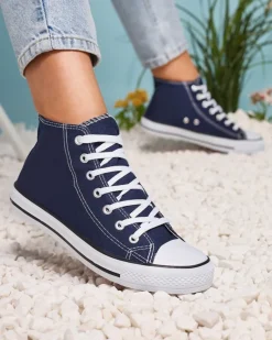 Best Granatowe damskie wysokie trampki Elavvi Trampki