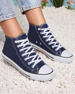 Best Granatowe damskie wysokie trampki Elavvi Trampki