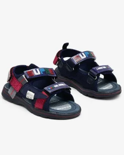 Online Granatowe dziecięce sandałki z naszywkami Netiks Chłopięce
