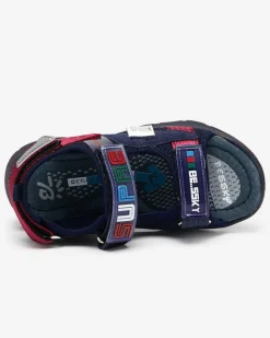 Online Granatowe dziecięce sandałki z naszywkami Netiks Chłopięce