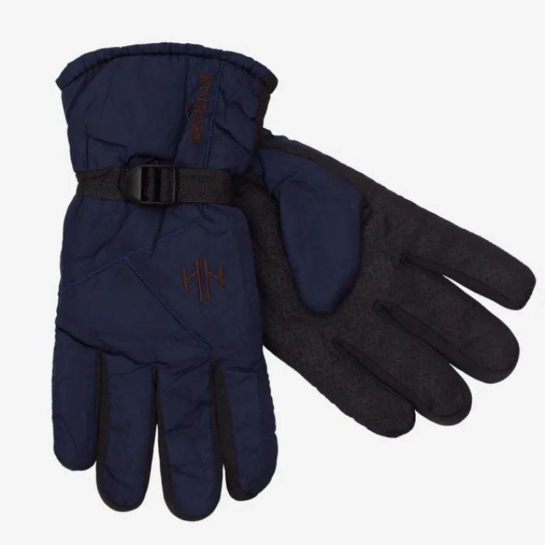 Sale Granatowe ocieplane rękawice męskie z regulacją w nadgarstku Rękawiczki